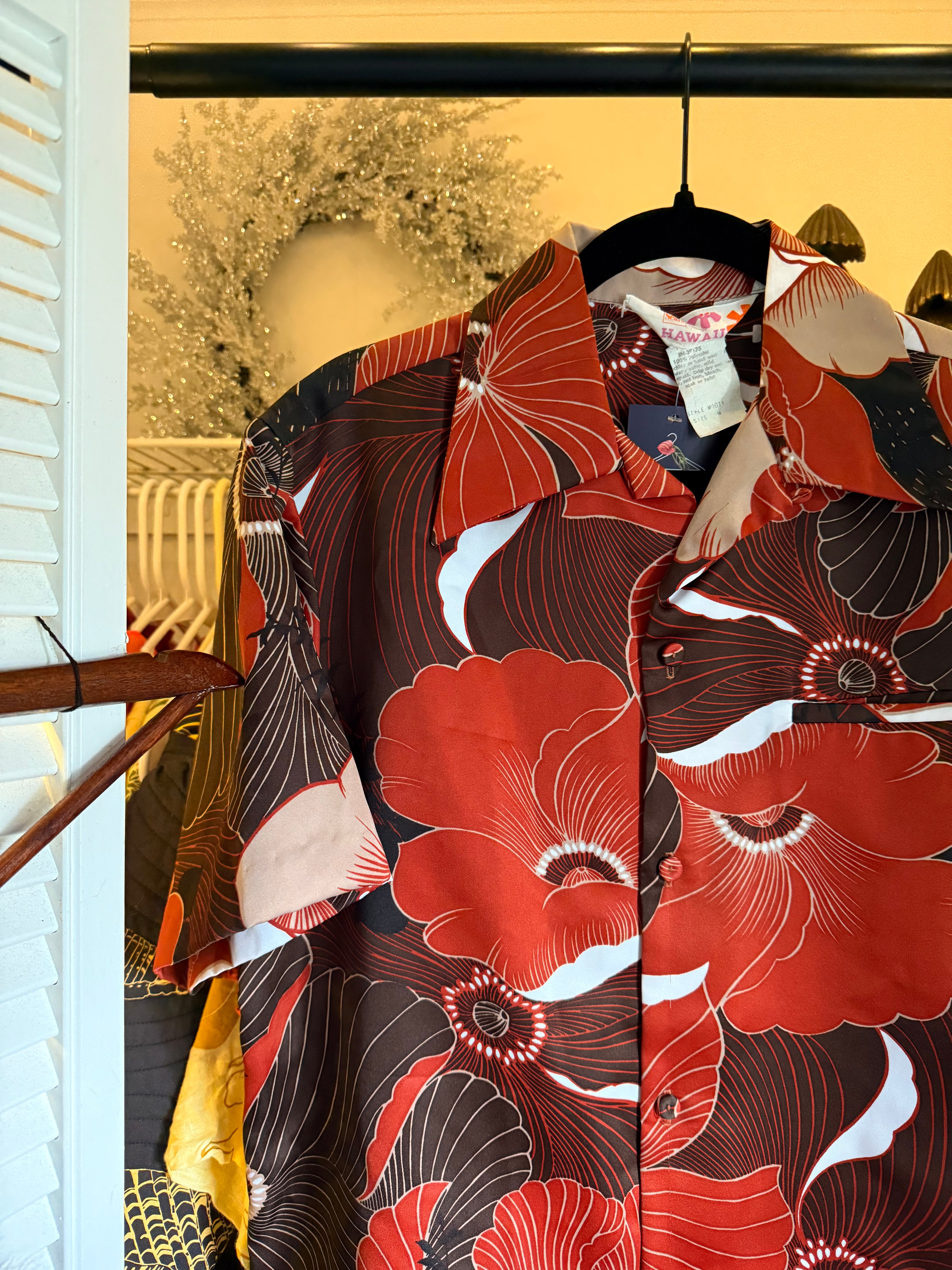 Medium Sears Hawaii Vintage 70's Red Orange Mens Polo