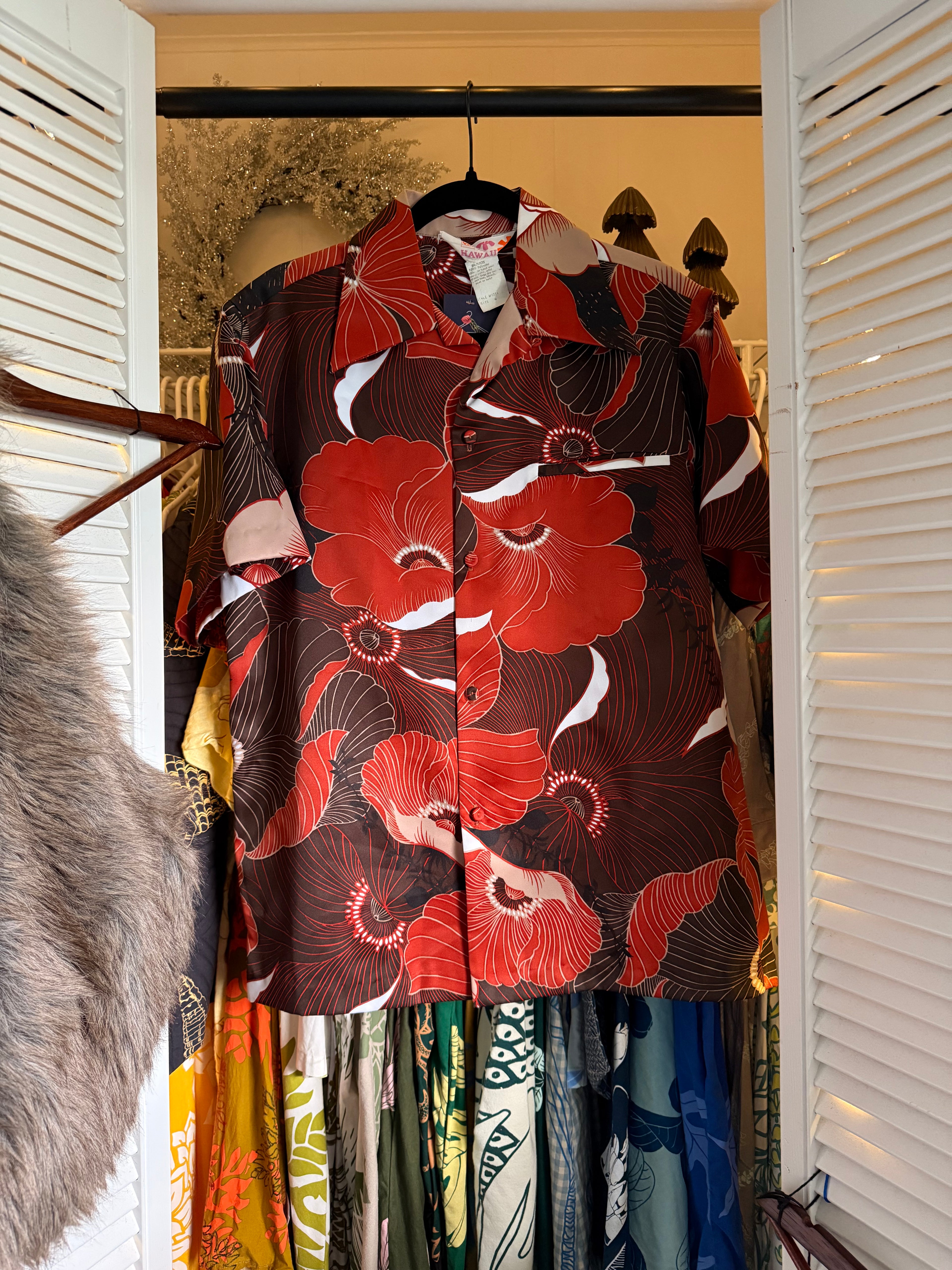 Medium Sears Hawaii Vintage 70's Red Orange Mens Polo