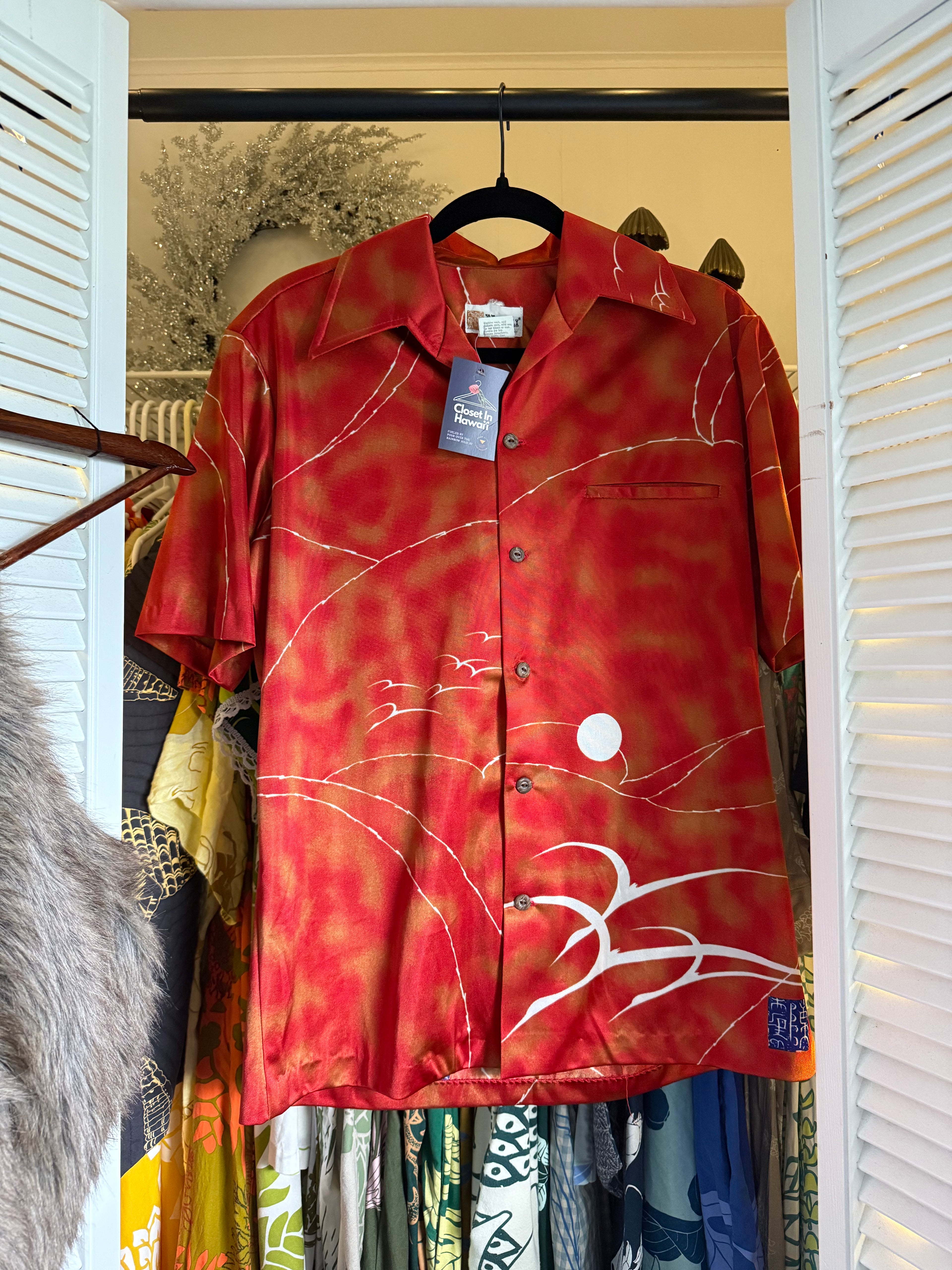 Medium Napili Hawaii 70's Red Orange Mens Polo