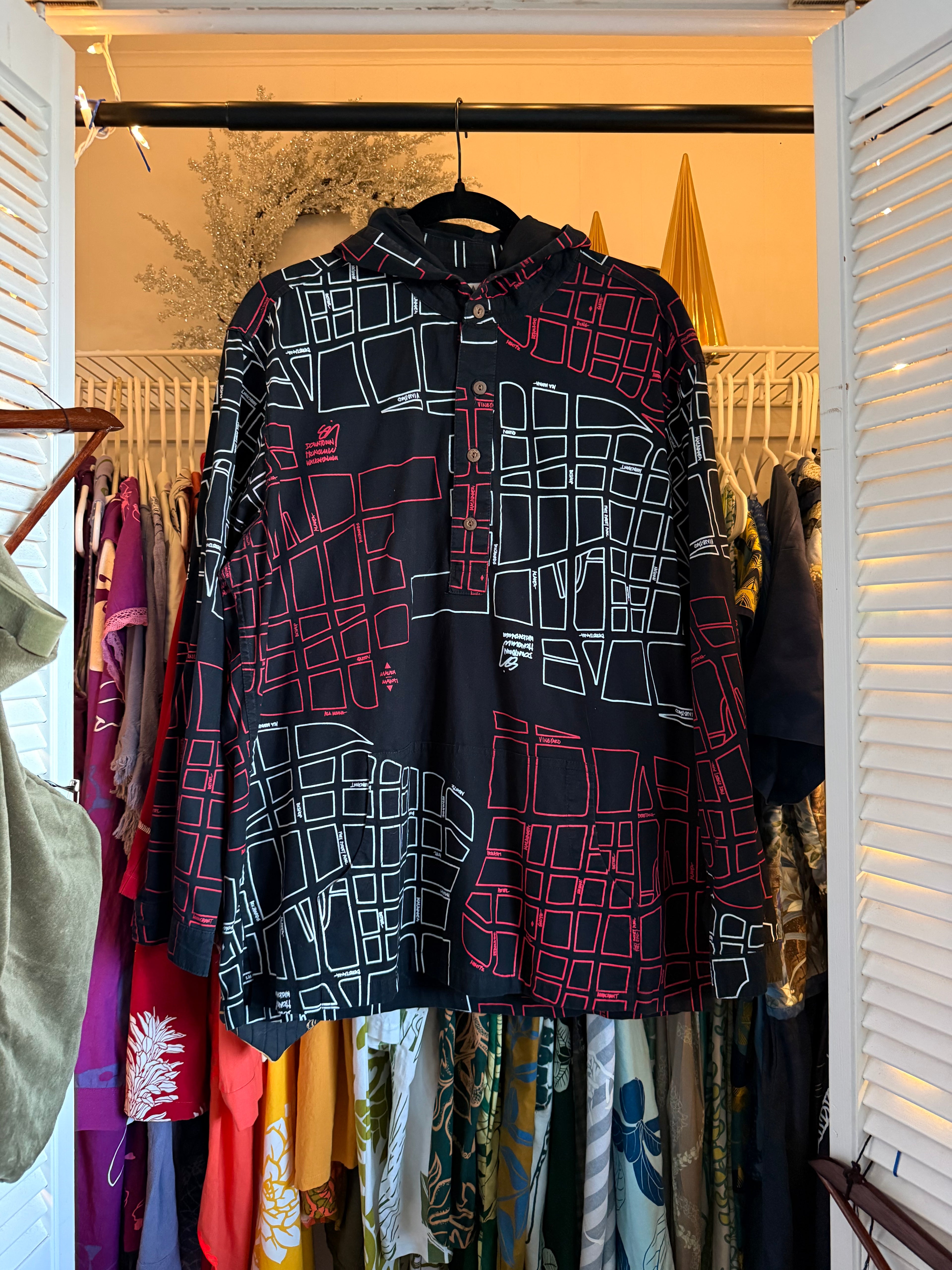 Large Sig Zane Black Oahu Longsleeve Hoodie Polo