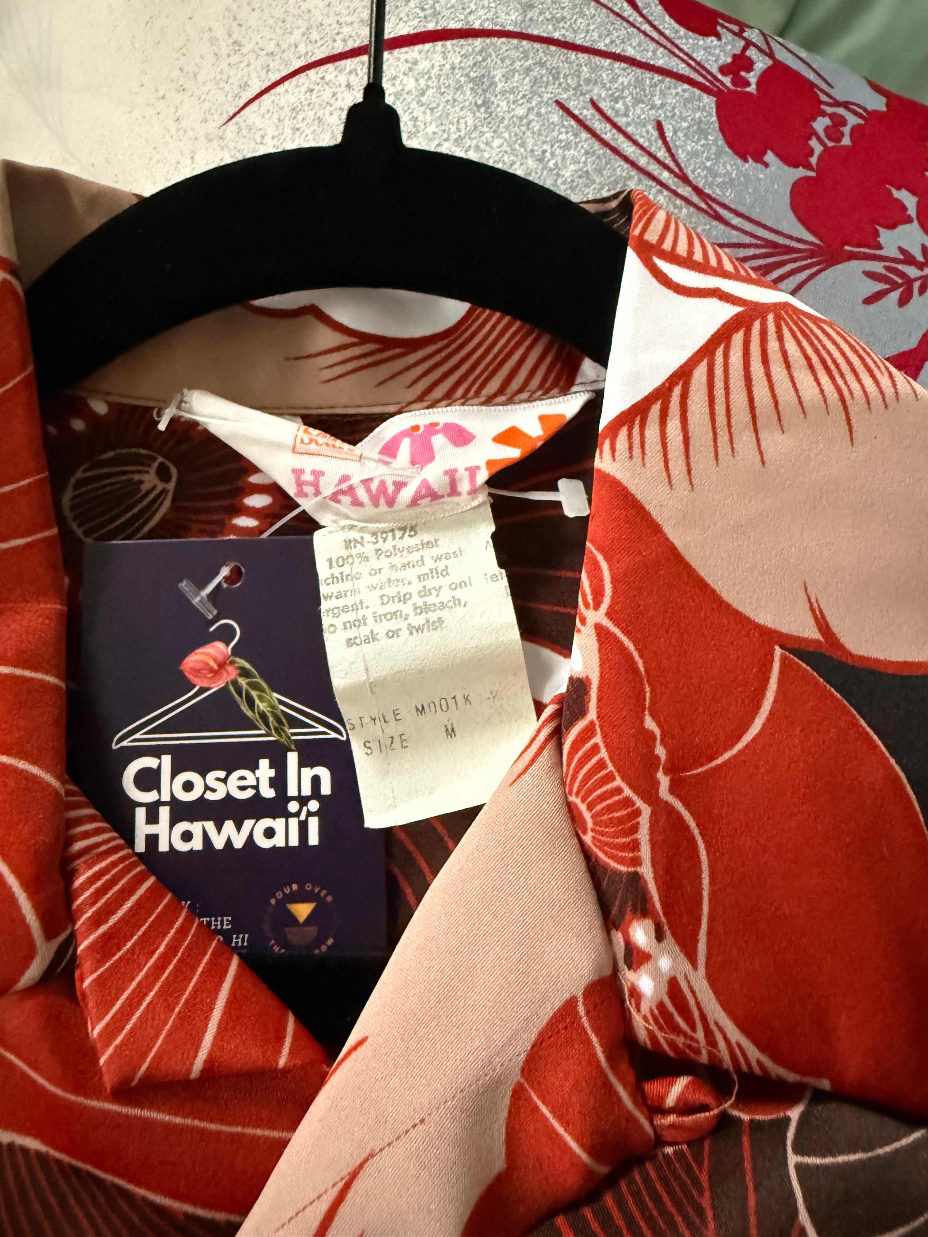 Medium Sears Hawaii Vintage 70's Red Orange Mens Polo