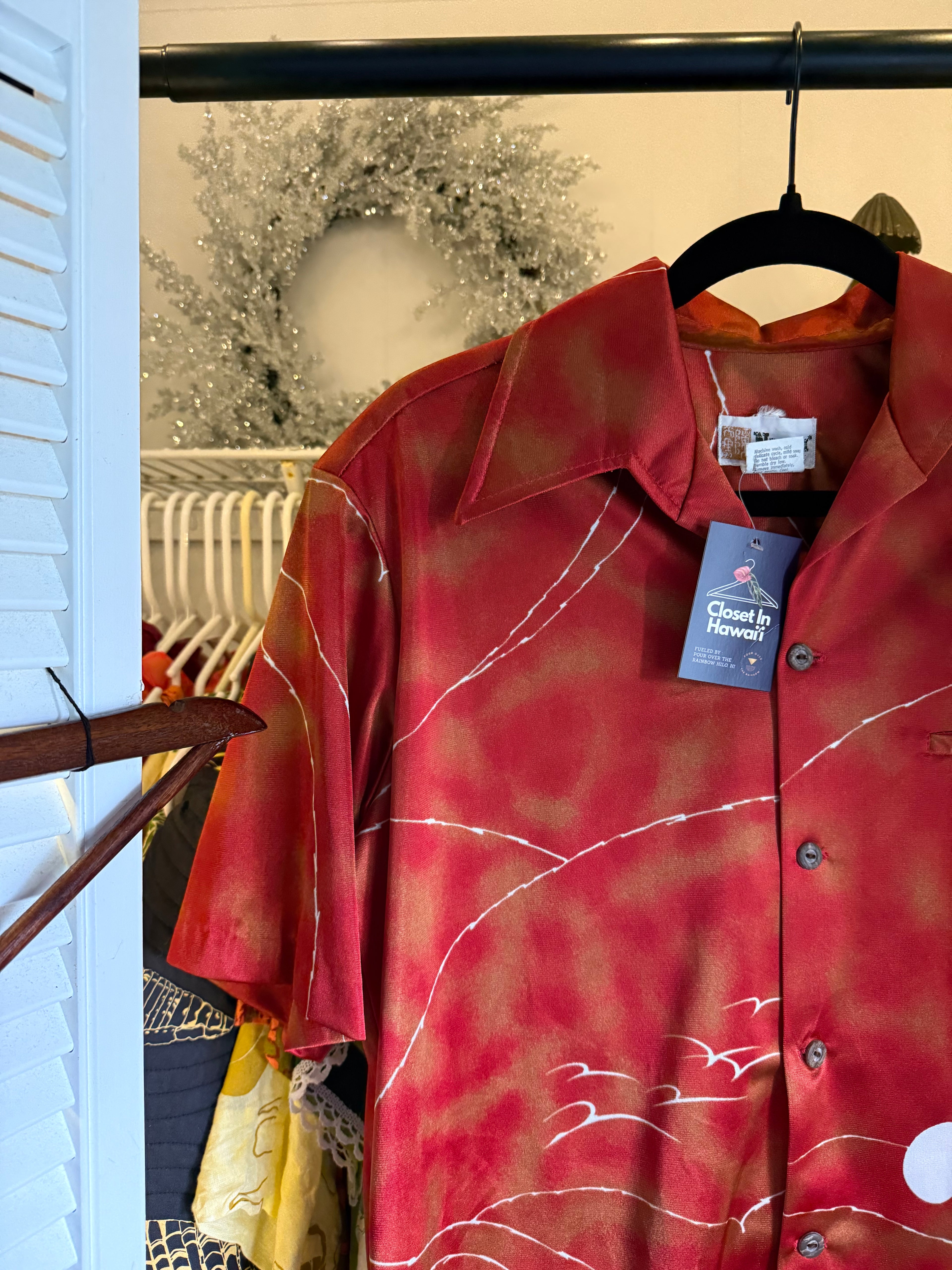 Medium Napili Hawaii 70's Red Orange Mens Polo